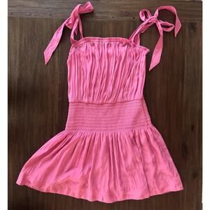 Ramy Brook Dress Womens Large Pink Tie Shoulder Smocked Waist Mini